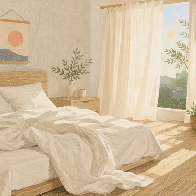 Peaceful Bedroom Morning Light Interior Scene