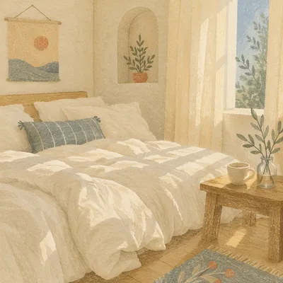 Peaceful Bedroom Morning Light and White Sheets