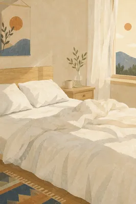 Peaceful Bedroom Morning Light and White Sheets
