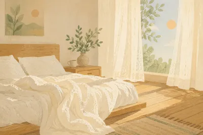 Peaceful Bedroom Morning Light Interior Scene
