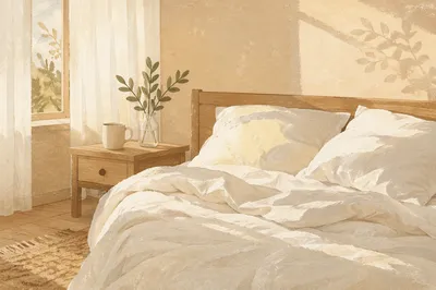 Peaceful Bedroom Morning Light and White Sheets