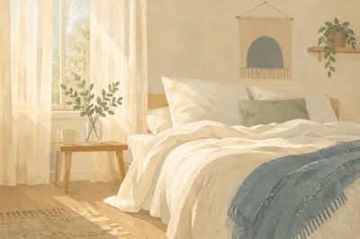 Peaceful Bedroom Morning Light and White Sheets