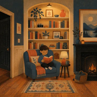 Cozy Home Library Bookshelf Reading Nook