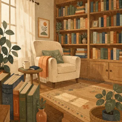 Cozy Home Library Reading Nook Interior