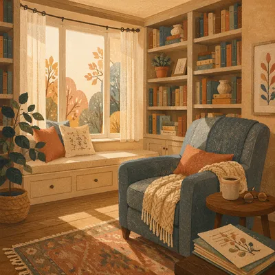 Cozy Bay Window Home Library Nook