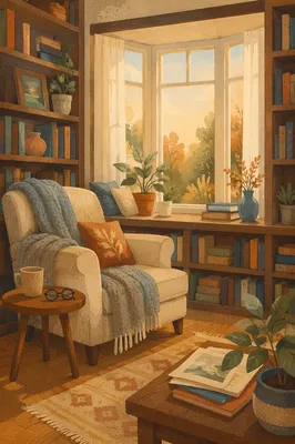 Cozy Bay Window Home Library Nook