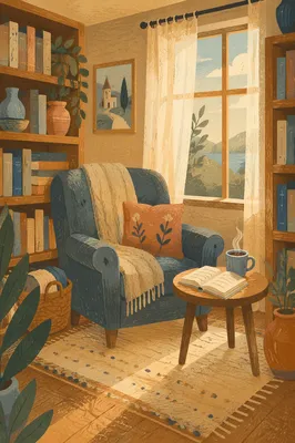 Cozy Home Library Reading Nook Interior