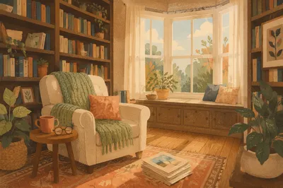 Cozy Home Library Reading Nook Interior