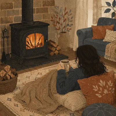 Cozy Living Room Fireplace Evening Retreat