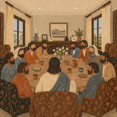 Elegant Dining Room with Floral Tablecloth