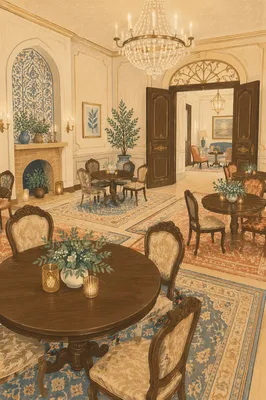 Elegant Historic Dining Room with Carved Chairs