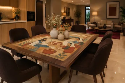 Elegant Honey Wood Dining Room Interior
