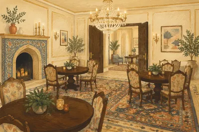 Elegant Historic Dining Room with Wooden Chairs