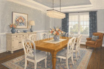 Elegant Dining Room with White Chairs