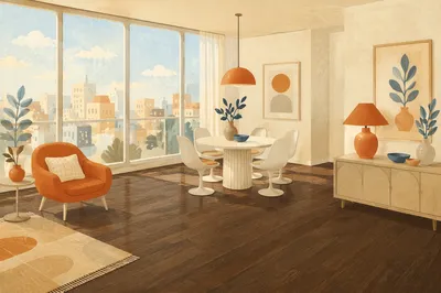 Elegant Dining Room with Walnut Floor