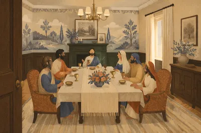 Elegant Dining Room with Warm Folk Art Details