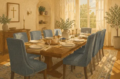 Elegant Fellowship Table with Upholstered Chairs