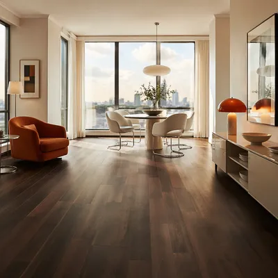 Elegant Modern Dining Room with Walnut Floor