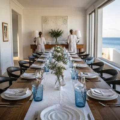Elegant Seaside Dining Room for Fellowship Meal