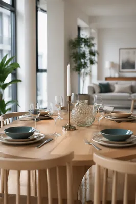 Elegant Dining Room Table with Teal Place Settings
