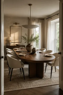 Elegant Walnut Dining Table With Cream Chairs