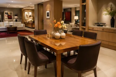 Elegant Honey Wood Dining Room Interior