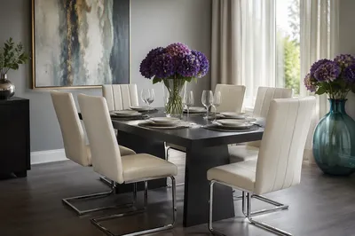 Elegant Modern Dining Room with Violet Hydrangeas