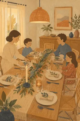 Warm Dining Room Table Set for Dinner