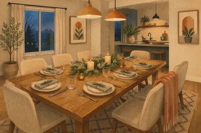 Cozy Dining Room Table Set for Dinner