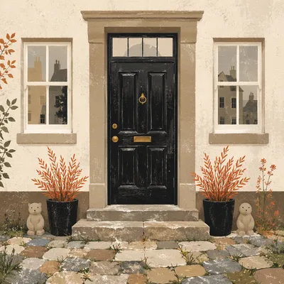 Charming Black Wooden Front Door Entrance