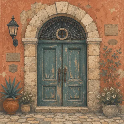 Weathered Teal Townhouse Entrance