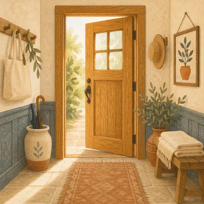Welcoming Wooden Front Door Interior Entrance