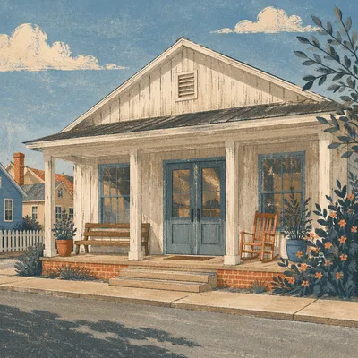 Humble Wooden House Entrance in Afternoon Light