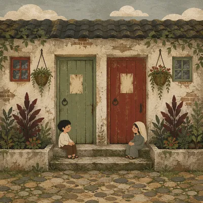 Weathered Wooden Doorway with Earthy Village Charm