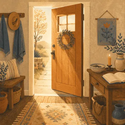 Warm Wooden Front Door Entryway