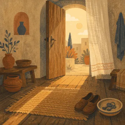 Warm Wooden Doorway in Quiet Front Hall