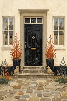 Black Wooden Door with Charming Stone Entrance