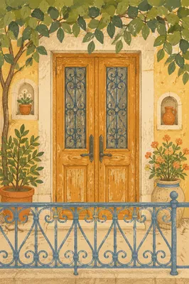 Rustic Mediterranean Wooden Front Entrance