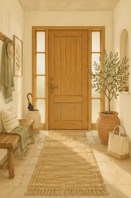 Welcoming Wooden Front Door Interior Scene