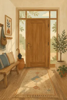 Welcoming Wooden Front Door Entryway Interior