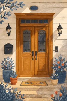 Elegant Wooden Front Entrance in Warm Light