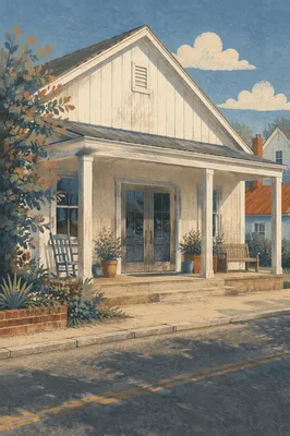 Weathered Wooden House Entrance with Welcoming Porch