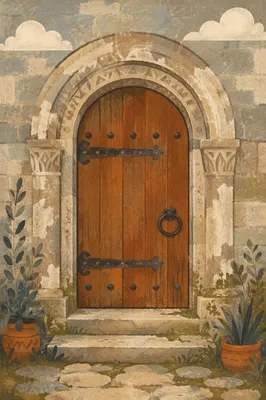 Reverent Arched Wooden Doorway Interior