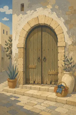 Weathered Wooden Doorway in Historic Stone House
