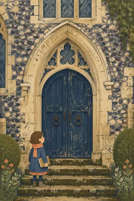 Historic Chapel Entryway with Navy Wooden Doors