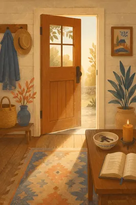 Warm Wooden Front Door Entryway