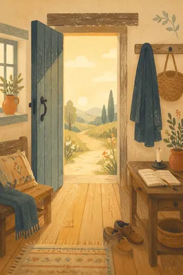 Peaceful Wooden Doorway with Morning Light