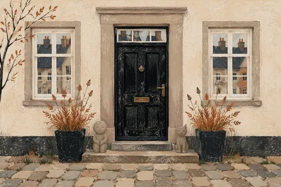 Glossy Black Wooden House Entrance