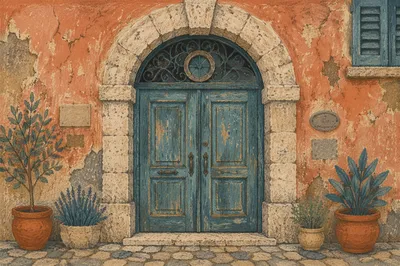 Weathered Teal Doorway on Historic Townhouse