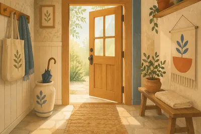 Welcoming Wooden Front Door Hallway Interior
